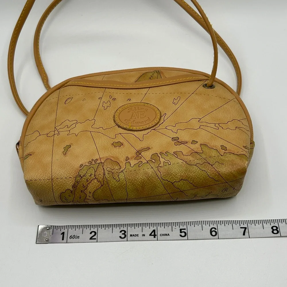 Allan Edward Vintage World Map Crossbody Bag Wristlet Set Tan Travel Neutral